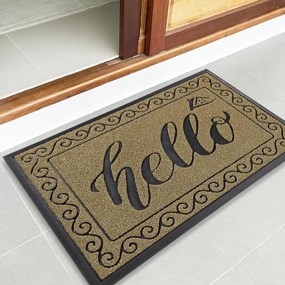 Yimobra Welcome Mats for Front Door 29.5x17, Heavy Duty Waterproof Outdoor Door Mat Outside Entrance, Non-Slip Low Profile Indoor Entryway Mat for Garage Patio, Beige Brown