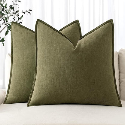 MIULEE Decorative Linen Euro Sham Pillow Covers 24x24 Inch Green Boho Farmhouse Neutral Couch Throw Pillows for Bed Pack of 2 Accent Outdoor Pillowcase Modern Sofa Cushion Livingroom Home Decor