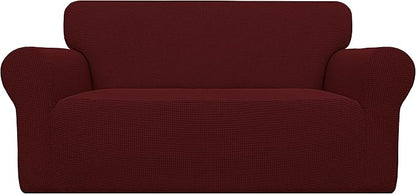 Easy-Going Stretch Oversized Loveseat Slipcover 1-Piece Sofa Cover Furniture Protector Couch Soft with Elastic Bottom for Kids Polyester Spandex Jacquard Fabric Small Checks Wine