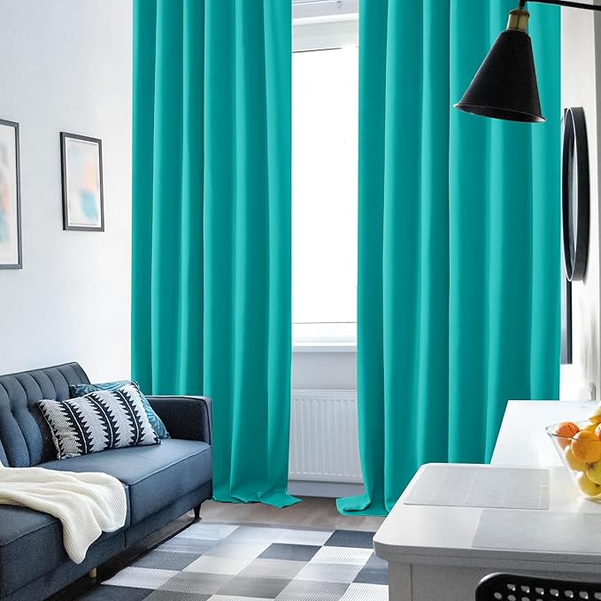 Deconovo Blackout Curtains, Thermal Insulated, W52 x L45 2 Panels, Back Tab, Machine Washable, Room-Darkening Drapes for Bedroom/Living Room Turquoise
