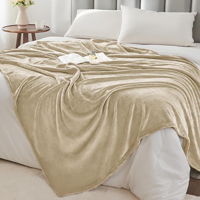 BEDELITE Fleece Blankets Queen Size Linen Throw Blankets for Bed, Luxury Plush Cozy Fuzzy Blanket 90x90 inches, Super Soft Warm Lightweight Throw Blanket All Seasons Suitable