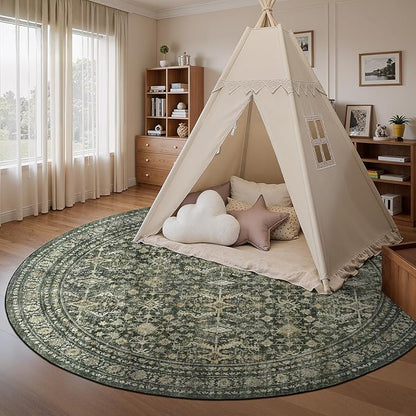 Lofus 8ft Area Rugs for Living Room, Green Washable Area Rug with Non-Slip Backing,Soft Boho Carpets for Bedroom Dining Room Home Office Indoor Nursery