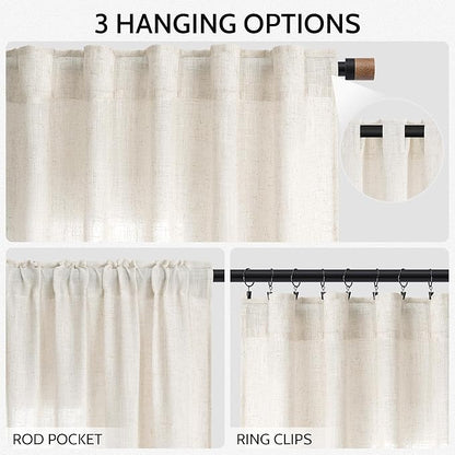 Modern Linen Curtains for Living Room 102 Inches Long Light Filtering Semi Sheer Curtain Back Tab Neutral Luxury Modern Farmhouse Decor Floor to Ceiling High Window for Bedroom 52x102, 2 Panels