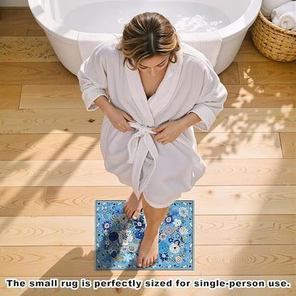 Area Rugs 24x17 Inch Home Decor Entry Rug, Small Door Mat Bath Mats for Bathroom, Ultra-Thin Non Slip Floral Low Pile Tub Mat for Sink Shower Doorway Tub Kitchen Sink(2 x 1.4 ft, Blue Garden)