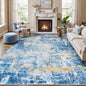 Rugflix 8x10 Area Rugs for Living Room, Washable Large Rug Stain-Resistant Low Pile, Modern Carpet for Dining Room Home Office Kid Room Nursery Bedroom, Blue Gold
