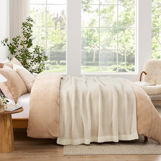 Snuggle Sac Ultra Soft Ivory Bedding Blanket Twin XL, Warm Fluffy Microfiber Blankets for Bed, Living Room, Oversized Bed Blanket Dupes, Heather Ivory, 66x90 inches