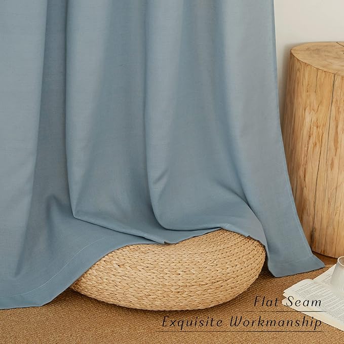 NICETOWN Thick Linen Stone Blue Curtains for Kitchen, Grommet Short Semi Sheer Window Treatments Privacy Assured with Light Filtering Linen Blend for Cafe/Boys Room, 2 Panels, W55 x L54