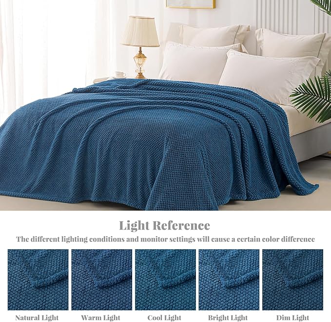 Whale Flotilla Twin Size Fuzzy Fleece Blanket for Bed, 60x80 Inch Fluffy Warm Soft Jacquard Blankets for All Season, Lightweight and Cozy, Navy Blue