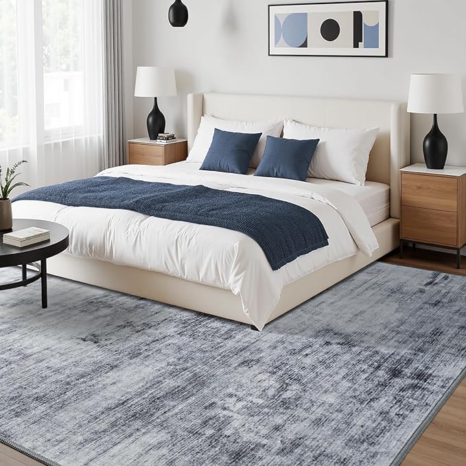Toneed Abstract Area Rug 7x10 Modern Washable Rug Soft Non Slip Rug Low Pile for Bedroom Living Room Dining Room Grey