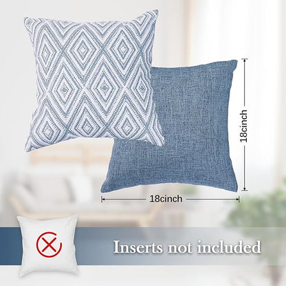HPUK Decorative Throw Pillow Covers Set of 4 Square Couch Pillows Linen Cushion Cover for Couch Sofa Living Room, 18"x18" inches, Blue