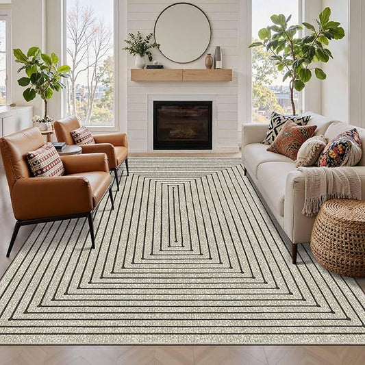 Latte&Fog 5x7 Area Rugs for Living Room Bedroom, Beige Modern Abstract Washable Rug, Boho Non Slip Low Pile Carpet for Indoor Dining Room, Office, Dorm, Classroom, Farmhouse and Kids Room - Beige