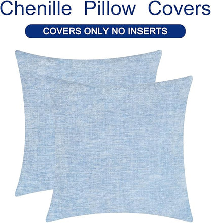 CaliTime Throw Pillow Covers Decorative 24 X 24 Inches Pack of 2 Cozy Chenille Cushion Cases for Couch Sofa Bed Living Room Home Baby Blue