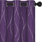 Deconovo Short Purple Curtains, Blackout Drapes with Wave Line Silver Print, 38 x 45 Inches Long, Thermal Insulated Panel, Grommet Top, Machine Washable, Set of 2 Panels for Kitchen Nursery Bedroom