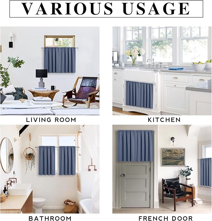 RYB HOME RV Curtains for Camper Windows, Mini Small Thermal Insulated Sunlight Heat Blocking Blackout Privacy Portable Curtains for Travel Trailer, Width 34 by Length 24, Stone Blue, 2 Panels