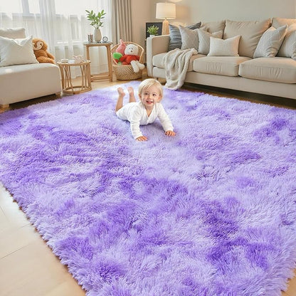Area Rugs 10x14 Living Room, Shaggy Carpet Soft Plush Furry Bedside Rug Large Area Rugs for Bedroom Kids Girls Boys Home Decor Anti Slip(10 x 14, Purple Starry)