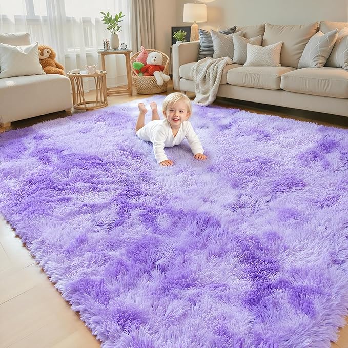 Rugs for Living Room 5x8, Alfombras para Salas Shag Large Plush Soft Area Rug, Shaggy Carpets for Bedroom, Kids Boys Girls Home Decor Aesthetic (Purple Starry, 5x8 Feet)