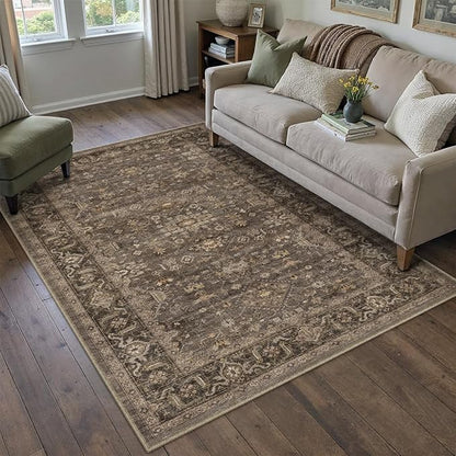 3x4 Washable Area Rug for Entryway Vintage Brown Non Slip Low Pile Carpet Traditional Retro Soft Throw Rug for Entrance Bathroom Door Mat Indoor Dorm Dining Room
