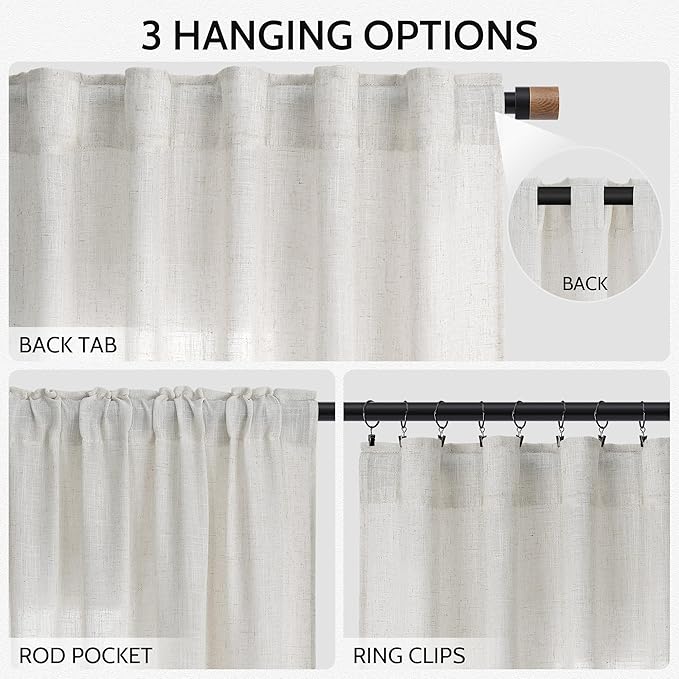 Nanspring Natural Linen Curtains for Living Room 112 Inches Long Back Tab Light Filtering Semi Sheer Curtain Rustic Farmhouse Decor Long Floor to Ceiling High Window for Bedroom 52x112, 2 Panels