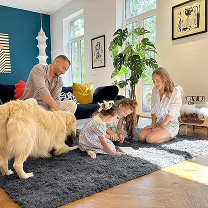 OLANLY 6x8 Machine Washable Large Area Rugs for Living Room, Bedroom, Soft Fluffy Shaggy Bedside Rug, Indoor Floor Carpet for Kids Girls and Boys, Dorms, Nursery, Home Decor Aesthetic, Grey