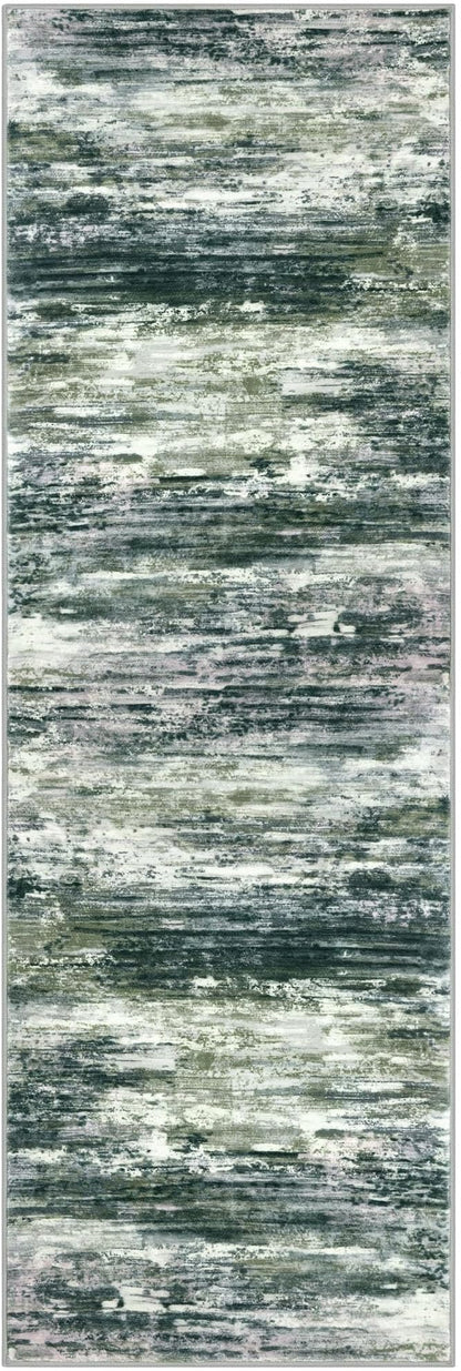 KOZYFLY Modern Abstract Runner Rugs 2x6 Green Yellow Machine Washable Area Rug for Bedroom Non-Slip Living Room Rug, Faux Wool Soft Low Pile Office Carpet for Dining Room, Bedroom, Kitchen Bathroom