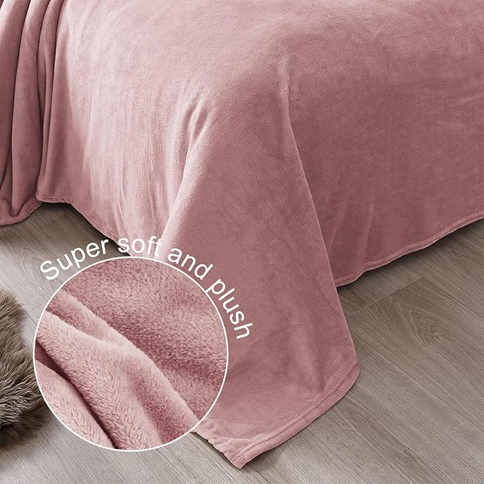 Exclusivo Mezcla Fleece Throw XL Blanket for Couch, Sofa, Super Soft and Warm Dusty Pink Blankets, All Season, Cozy, Plush, Lightweight, 50x70 Inches