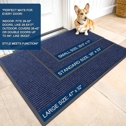 OLANLY Front Door Mat Indoor Outdoor Entrance, Waterproof Heavy Duty Doormat, Fade Resistant, Low Profile, Easy Clean Patio Porch Welcome Floor Mats for Entry, 59x30, Blue
