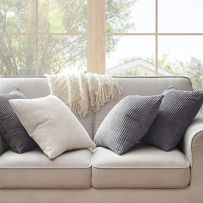 Topfinel Corduroy Throw Pillow Covers Pack of 2 Gray 16"x16" No Insert with Hidden Zipper | Decorative Cushion Covers for Fall, Halloween, Thanksgiving, Christmas