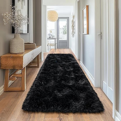Pionblank Fluffy Runner Rugs for Bedroom 2x6, Modern Shaggy Area Rug for Hallway Living Room, Plush Soft Fuzzy Bedside Carpet for Kids Girls Boys Room Nursery Decor, Black