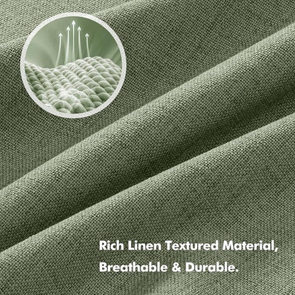 MIULEE 100% Blackout Linen Curtains for Bedroom, Sage Green Solid Luxury Decor Thermal Insulation Room Darkening Drapes for Living Room Nursery Back Tab Rod Pocket 42 x 72 Inches, 2 Panels