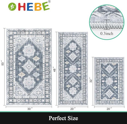 HEBE Boho Kitchen Rug Sets 3 Piece with Runner Non Slip Kitchen Rugs and Mats Washable Kitchen Mats for Floor Thick Kitchen Floor Mat Carpet Runner Rugs for Hallway Laundry Holiday Decor