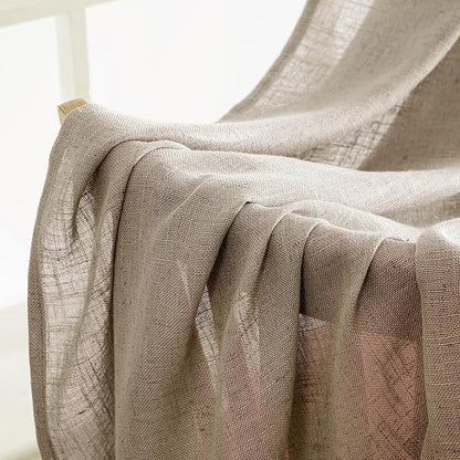 MIULEE Taupe Grey Linen Curtains 63 Inch Length 2 Panels for Bedroom Living Room, Soft Linen Textured Window Drapes Semi Sheer Light Filtering Back Tab Rod Pocket Farmhouse Modern Burlap Look Decor
