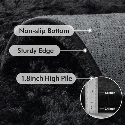 8x10 Ft Large Shag Black Rug for Living Room, Ultra Soft Fluffy Furry Area Rugs for Bedroom Indoor Floor, Aesthetic Carpet for Kids Home Decor