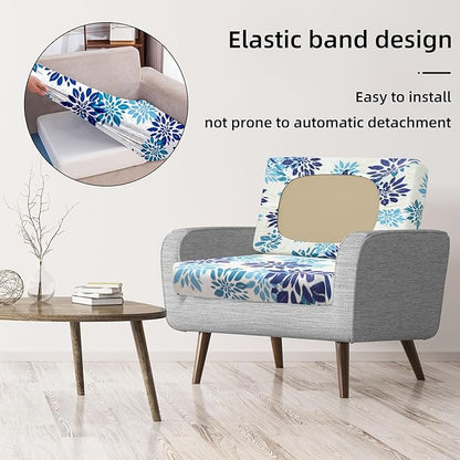 8Pcs Stretch Patio Cushion Covers,Outdoor Couch Covers Replacement,Outdoor Couch & Sofa Slipcovers,for Patio Furniture Cushion Covers,Washable Reusable Furniture Protector(Blue Flower,Cover Only)