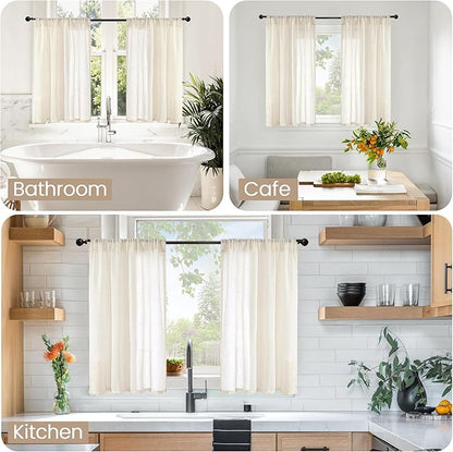 BGment Beige Linen Curtains 45 Inch Length for Short Kitchen Cafe Window - Small Cream Semi Sheer Drapes with Rod Pocket Rustic Natural for Bathroom Lightweight, 2 Panels, Each Panel 30 Inch Wide
