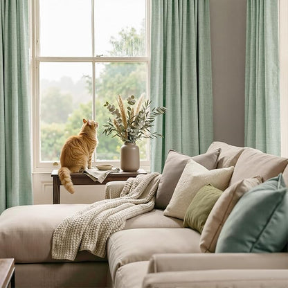 RYB HOME Sage Green 100% Blackout Curtains 90 inches Long, Thermal Insulated Linen Texture Drapes for Bedroom/Living Room, Elegant Farmhouse Curtains Back Tab&Rod Pocket, W52xL90, 2 Panels