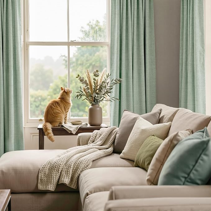 RYB HOME Sage Green 100% Blackout Curtains 84 inches Long, Thermal Insulated Linen Texture Drapes for Bedroom/Living Room, Elegant Farmhouse Curtains Back Tab&Rod Pocket, W52xL84, 2 Panels