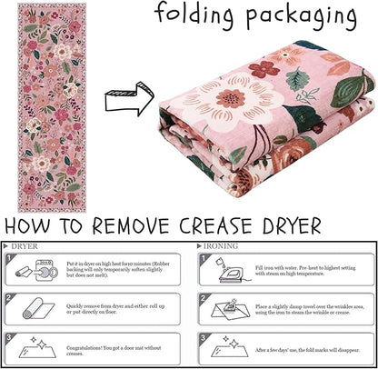 Rugcomf Runner Rug for Hallways Kitchen Rug Non Slip 2'x 6' Washable Rugs with Rubber Backing Soft Floral Carpet Runner for Hallways, Kitchen, Laundry, Bedroom, Bathroom(Pink)