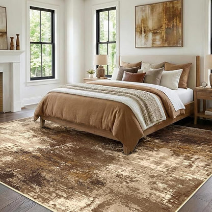 Washable Area Rugs 6'x9' Non-Slip Modern Abstract Soft for Living Room Entryway Bedroom Nursery, Print Pattern, Brown Tan Beige Coffee