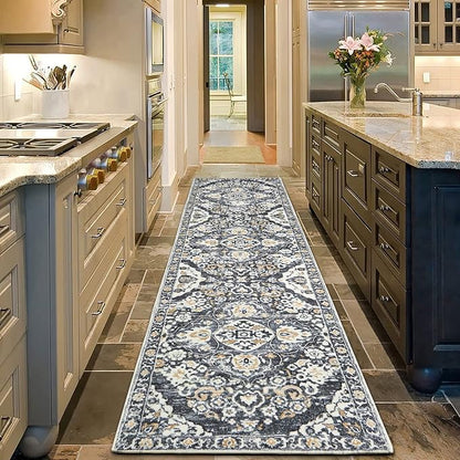HEBE Hallway Runner Rug 2'x8' Washable Vintage Distressed Area Rugs Non Slip Laundry Rug Runner Boho Floor Carpet Runners for Hallways Entryway Laundry Room Kitchen Bathroom