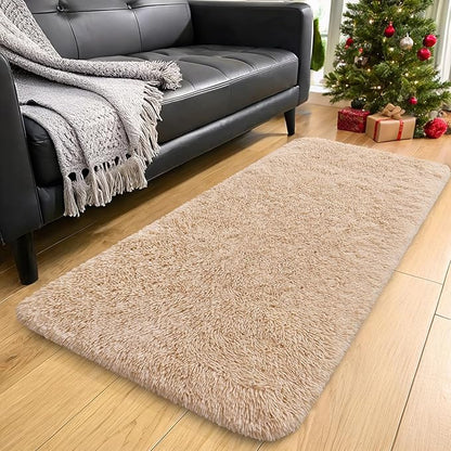 OLANLY 3x12 Machine Washable Runner Rugs for Hallway, Soft Fluffy Shaggy Bedside Rugs for Bedroom, Living Room, Indoor Floor Carpet for Kids Girls and Boys, Nursery Rooms, Home Decor Aesthetic, Beige