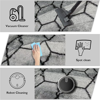 Shag Area Rug for Bedroom 5x8,Fluffy Area Rugs for Living Room,Geometric Soft Fuzzy Rug Non-Shedding Indoor Plush Carpet for Kids Bedroom Nursery Dorm Home Christmas,Grey and Black