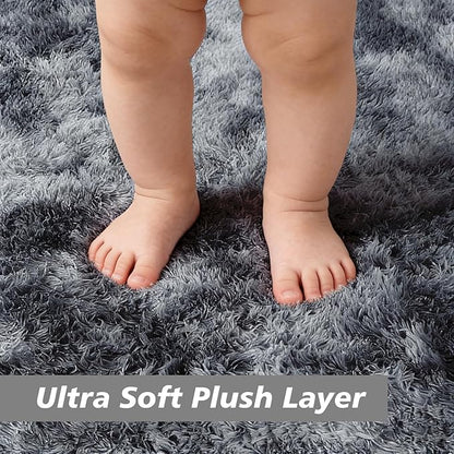 Shag Area Rug for Bedroom 3x5,Tie-Dyed Black Fluffy Area Rugs for Living Room,Soft Fuzzy Rug Non-Shedding Indoor Plush Carpet for Kids Bedroom Nursery Dorm Home Decor
