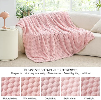 BEDELITE Fleece Blanket - 3D Jacquard Decorative Pink King Size Blankets for Bed, Soft and Cozy Warm Plush Fluffy Blanket All Seasons Suitable, 108x90Inches