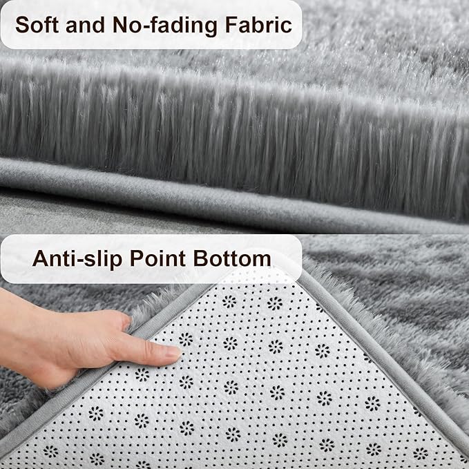 TWINNIS Super Soft Shaggy Rugs Fluffy Carpets, 6x9 Feet, Indoor Modern Plush Area Rugs for Living, Bed Room Kids Room Nursery Home Decor, Upgrade Anti-Skid Rectangular Fuzzy Rug, Grey Black