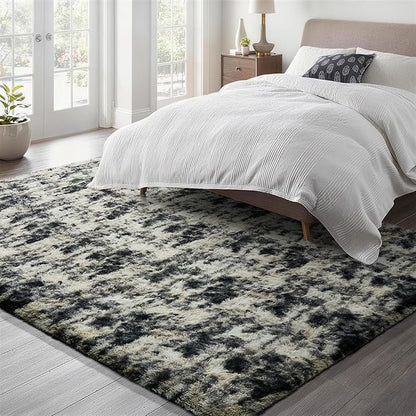 Ophanie Black Gold and Grey Area Rugs for Living Room 5x7, Fluffy Shag Large Fuzzy Plush Soft Carpets, Floor Shaggy Rugs for Bedroom, Carpet for Kids Boys Girls Dorm Nursery Home Decor Aesthetic