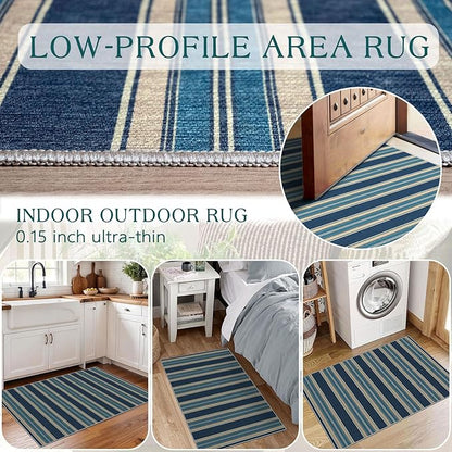 Front Door Mat Outside Entrance - 2x3 Striped Non-Slip Washable Welcome Doormat Indoor Outdoor Entrance Navy Blue Coastal Rug Small Throw Rugs for Entryway Bedroom Kitchen Front Porch Decor