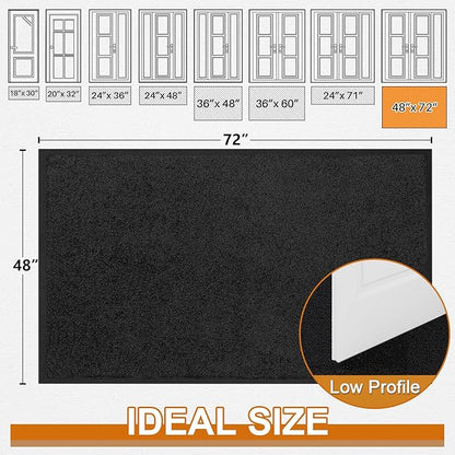 Mibao Dirt Trapper Door Mat for Indoor Outdoor, Waterproof All-Season, All-Weather Doormat, Heavy Duty Non-Slip Entrance Rug, Low Profile Absorbent Entrance Mat Carpet, 72" x 48", Black