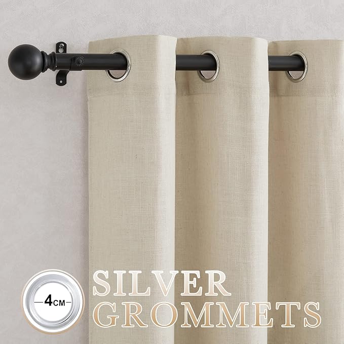 NICETOWN Linen Curtains 108 inch Length 2 Panels, Grommet Semi Sheer Linen Blend Luxury Window Drapes Privacy with Light Filtering for Bedroom/Living Room, Taupe, W52 x L108