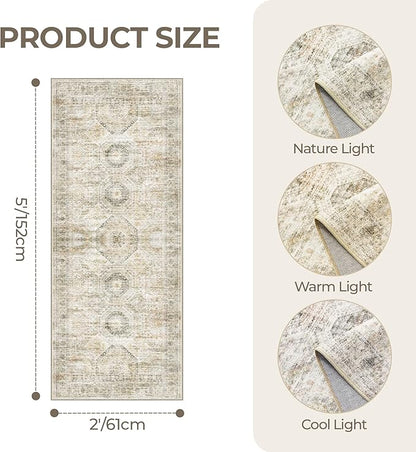 2x5 Rug Runner Washable for Entryway, Soft Bathroom Rugs with Non-Slip Backing, Abstract Low Pile Hallway Runner, Vintage Small Kitchen Carpet for Stair, Laundry Room(2'x5', Grey/Yellow)