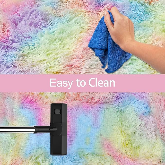 Small Fluffy Rainbow Colorful Area Rug for Girls Bedroom 2x3 Mini Kawaii Tie Dye Rug Fuzzy Unicorn Throw Rug for Living Room Kids Nursery Baby Princess Room Home Decor Aesthetic Carpets